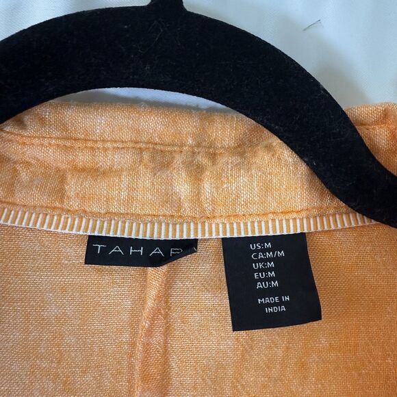 Tahari Linen Blend Midi Dress Women's Medium Orange Orange Short Sleeve Collared - Picture 7 of 11